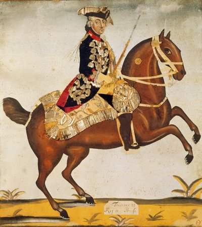 Fredrik II den store (1712-1786) kung av Preussen (akvarell och bladguld) av German School
