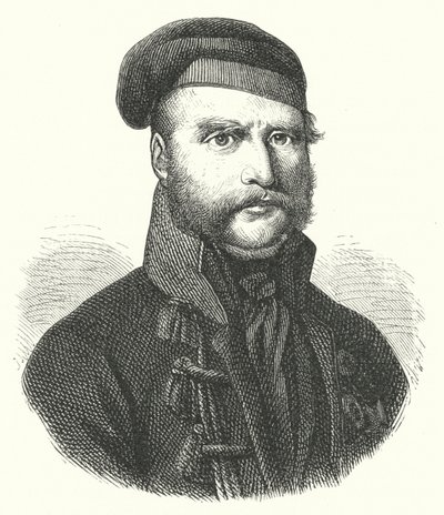 Frederick William, hertig av Brunswick-Wolfenbuttel, tysk soldat som ledde Black Brunswickers mot fransmännen under deras ockupation av Tyskland i Napoleonkrigen (gravyr) av German School