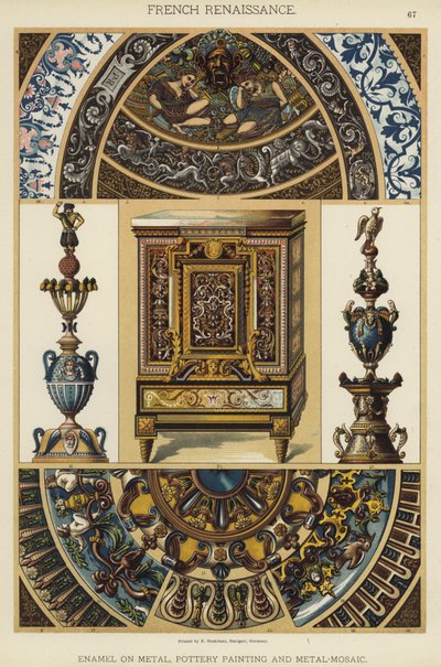 Fransk renässans, emalj på metall, keramikmålning och metallmosaik (lito i färg) av German School