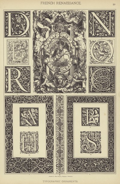 Fransk renässans, typografiska prydnader (färg litho) av German School