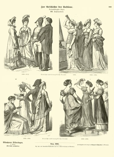 Franska och tyska dräkter, tidigt 1800-tal av German School