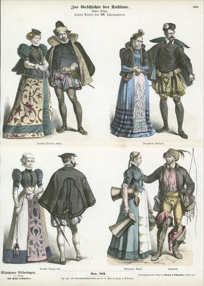 Franska och tyska dräkter, sent 1500-tal av German School