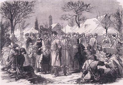 Franska flyktiga soldater i Schweiz, Cassells historia om kriget mellan Frankrike och Tyskland publicerad av Cassell and Company Limited, ca 1890 (litho) av German School