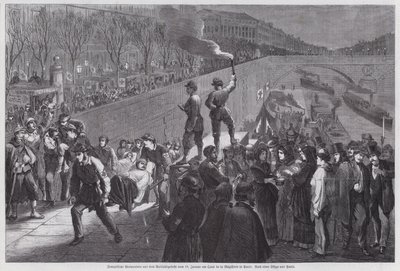 Franska soldater sårade i det sista misslyckade försöket att bryta sig ur belägringen av Paris anlände till Quai de la Megisserie, Franco Preussian War, januari 1871 (gravyr) av German School