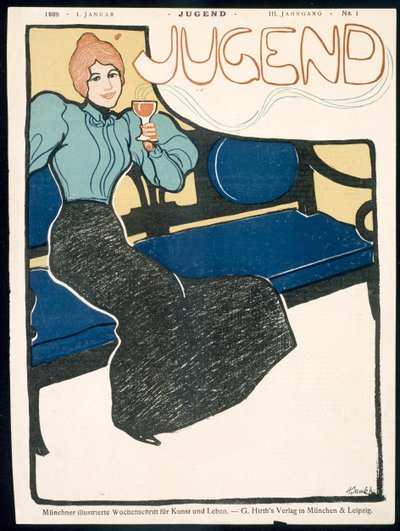 Främre omslaget till Jugend Magazine, januari 1898 av German School