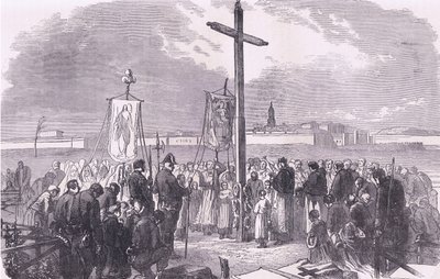 Begravningsceremoni över franska soldater dödade under belägringen av Paris, Cassells historia om kriget mellan Frankrike och Tyskland publicerad av Cassell and Company Limited, ca 1890 (litho) av German School