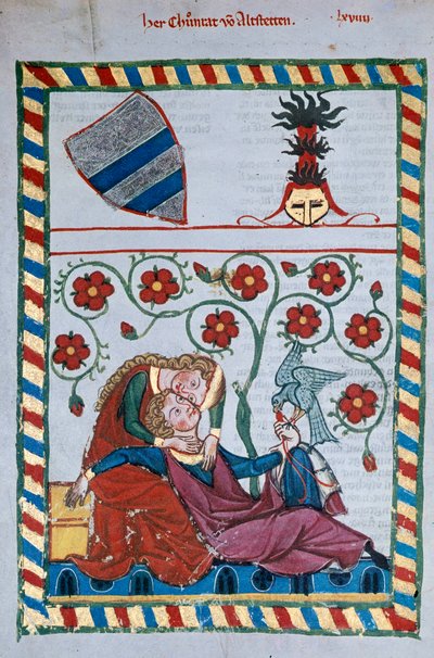 Galant scen under medeltiden. Belysning av låtskrivaren Manesse av German School