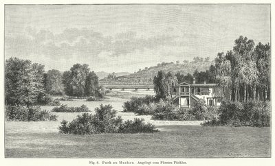 Trädgårdsdesign: Muskau Park, Tyskland, anlagd av Prins Hermann von Pueckler-Muskau (gravyr) av German School
