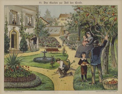 Trädgård i stan (färg litho) av German School