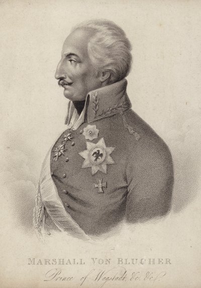 Gebhard von Blucher, preussisk fältmarskalk (gravyr) av German School