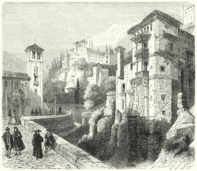 Generalife, sommarpalats av Nasrid-härskarna i Emiratet Granada, Spanien (gravyr) av German School