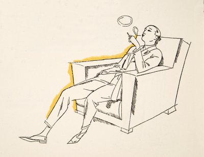 Gentleman som blåser i rökrutor, ur Styl, pub.1922 (pochoirtryck) av German School