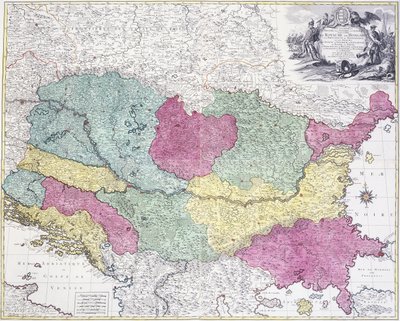 Geografisk karta över krigsteatern, som visar kungariket Ungern i huvudsak, 1771 av German School