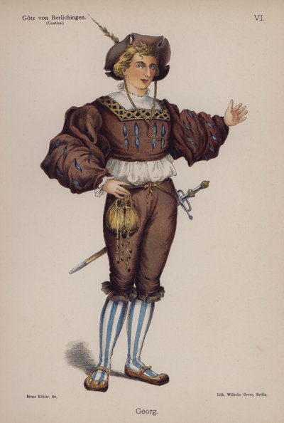 Georg, från Gotz von Berlichingen av Goethe (färg litho) av German School