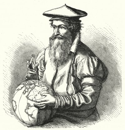 Gerardus Mercator, flamländsk geograf och kartograf (gravyr) av German School