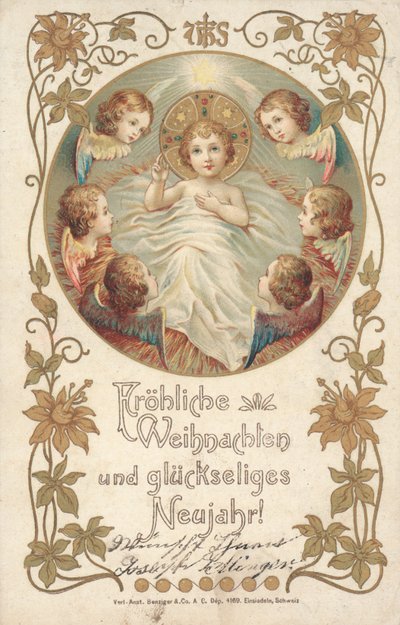 Tyskt julkort (färg litho) av German School