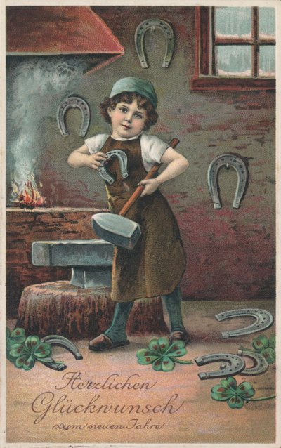 Tyskt nyårskort (färg litho) av German School