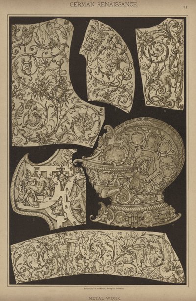 Tysk renässans, metallarbete (färg litho) av German School