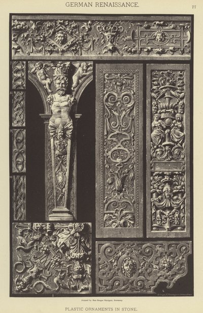 Tysk renässans, plastdekorationer i sten (färg litho) av German School