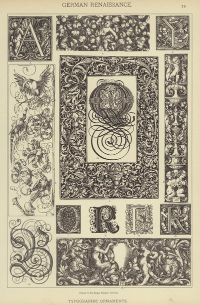 Tysk renässans, typografiska prydnadsföremål (färg litho) av German School