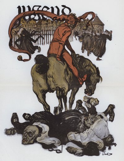 Tysk tecknad serie från tidningen Jugend (färg litho) av German School