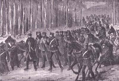 Tyskt kavalleri på väg mot Paris, Cassells historia om kriget mellan Frankrike och Tyskland publicerad av Cassell and Company Limited, ca 1890 (litho) av German School