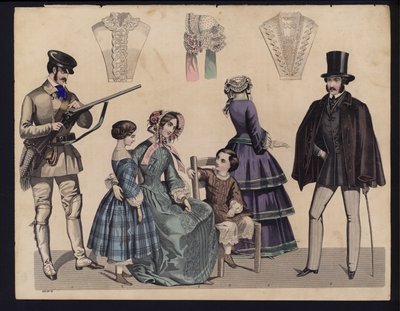 Tysk modetallrik, mitten av 1800-talet (färgad gravyr) av German School