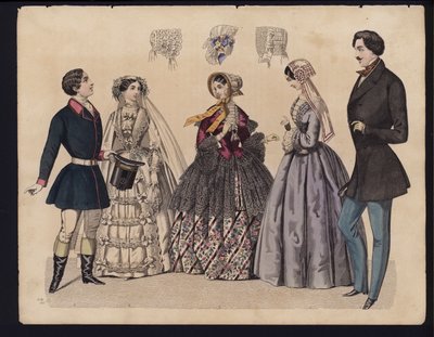 Tysk modetallrik, mitten av 1800-talet (färgad gravyr) av German School