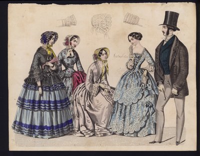 Tysk modetallrik, mitten av 1800-talet (färgad gravyr) av German School