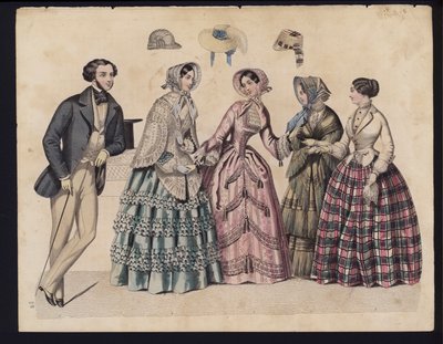 Tysk modetallrik, mitten av 1800-talet (färgad gravyr) av German School