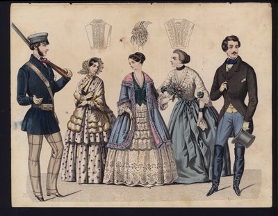 Tysk modetallrik, mitten av 1800-talet (färgad gravyr) av German School