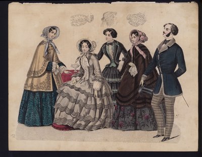 Tysk modetallrik, mitten av 1800-talet (färgad gravyr) av German School