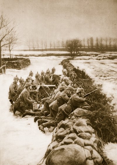 Tysk maskingevärssektion som håller en barrikad i Polen, 1914-19 av German School