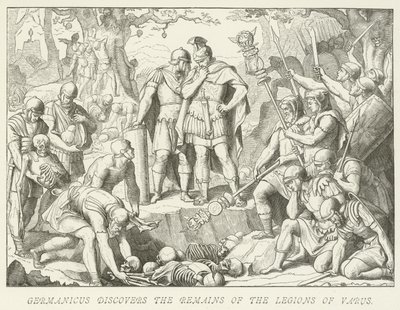 Germanicus upptäcker kvarlevorna av Legions of Varus av German School