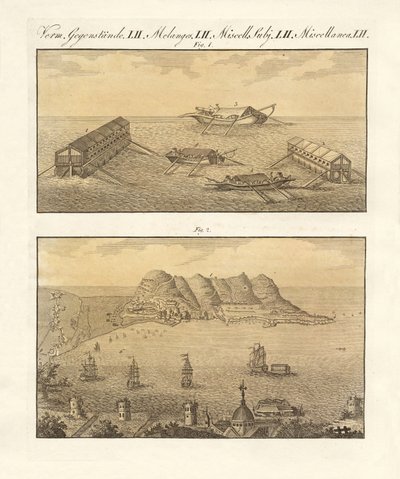 Gibraltar och simbatterierna (färgad gravyr) av German School