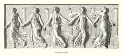 Flickor som dansar, antikens Grekland (gravyr) av German School