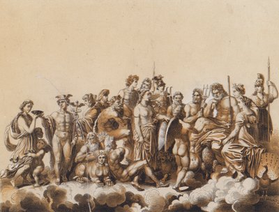 Den klassiska tidens gudar (färglitografi) av German School