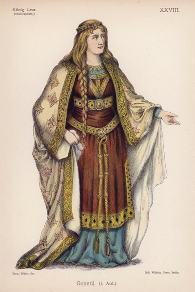 Goneril, från Shakespeares King Lear (färg litho) av German School