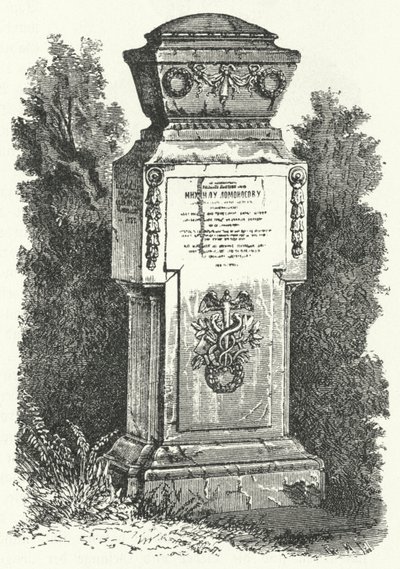 Gravsten över den ryska författaren och vetenskapsmannen Mikhail Lomonosov (gravyr) av German School
