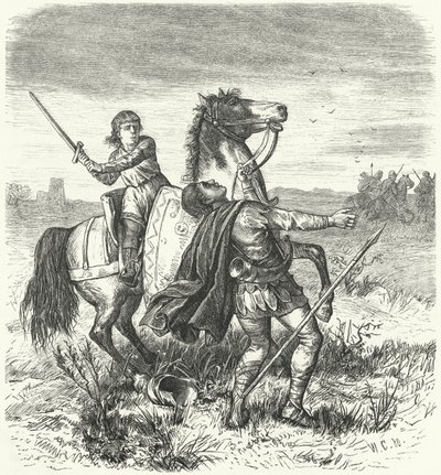 Grimoald, den blivande langobardernas kung, befriar sig från avarernas fångenskap (gravyr) av German School