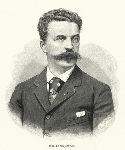 Guy de Maupassant, fransk novellförfattare (litho) av German School