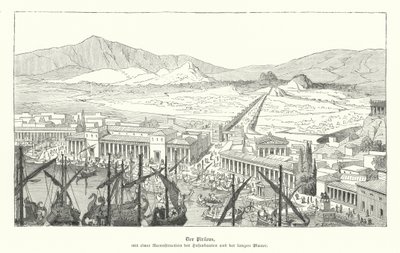 Hamnen i Pireus, antikens Grekland (gravyr) av German School