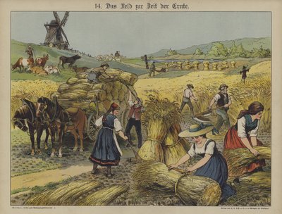 Skörd (färg litho) av German School