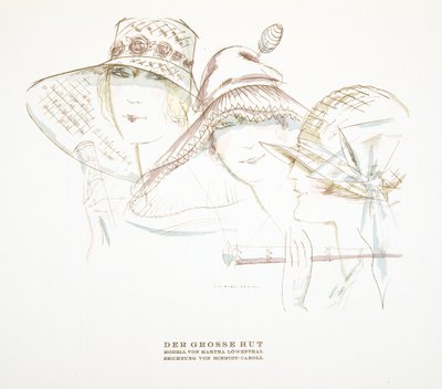 Hattdesigner av Martha Lowenthal, från Styl, pub.1922 (pochoirtryck) av German School