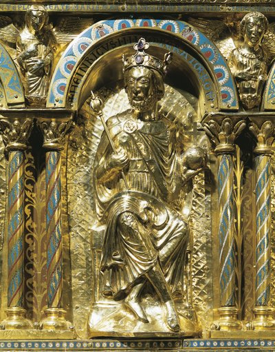 Henrik IV, helige romerske kejsare (1050-1106), detalj från kejsar Karl den Stores helgedom (742-814) 1215 (guld & champleve-emalj) av German School