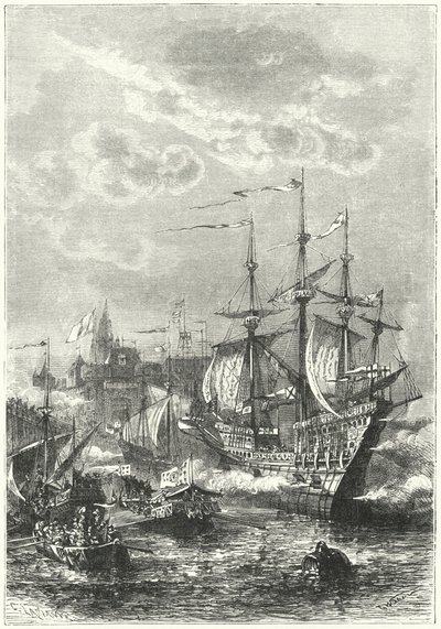 Henrik VIII och den engelska flottan landar i Calais av German School