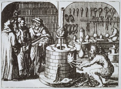 Hermetiska filosofer och en alkemist, från Museum Hermeticum av Michael Majer (1625) illustrerad i en magisk historia publicerad i slutet av 1800-talet av German School
