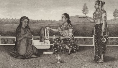 Hinduisk vördnad för de döda, Indien. Illustration för Bilder-Atlas (gravyr) av German School