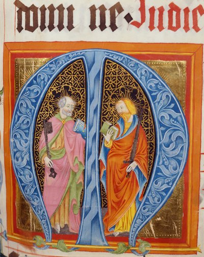 Historikerad initial M med de heliga Peter och Paulus, från Gradualen av Friedrich Zollner av Langenzenn, 1439-42 av German School