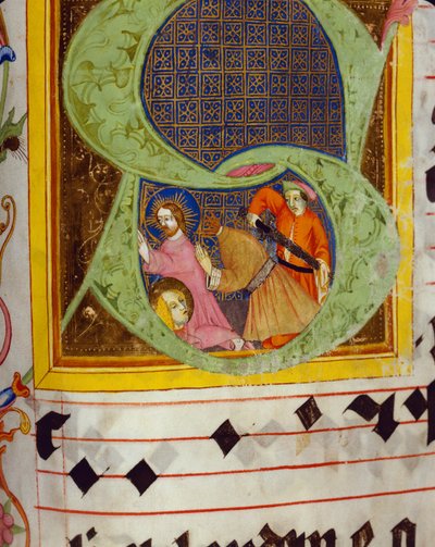 Historikerad initial S med dekolleringen av Johannes Döparen, från Gradualen av Friedrich Zollner av Langenzenn, 1439-42 av German School